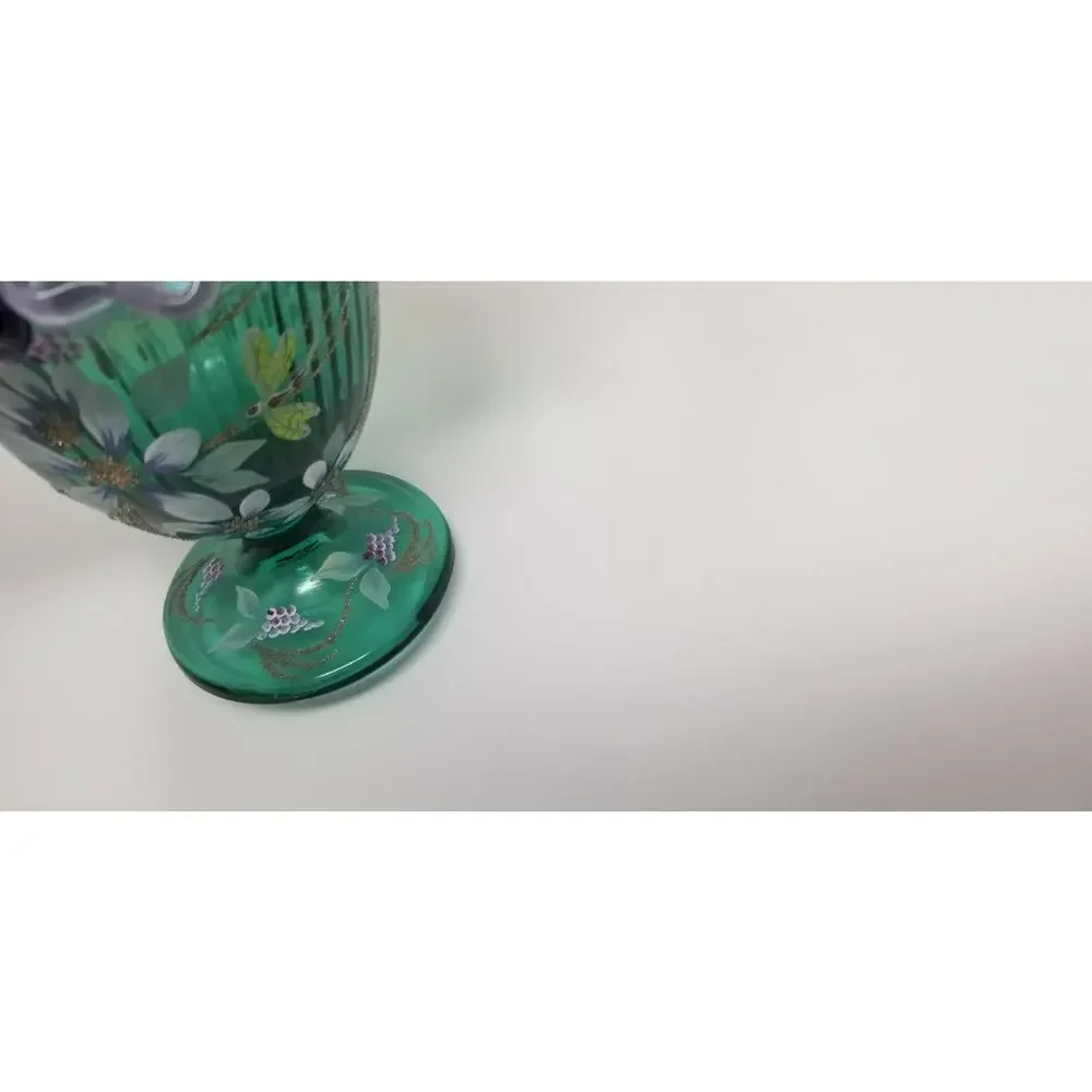 Fenton Glass New Century XXI Spruce Green Purple Dragonfly Basket Signed